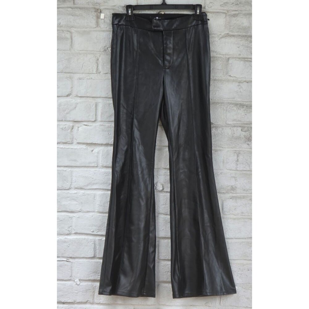 7 For All Mankind Black Faux Leather Pintuck Flare Pants Size S